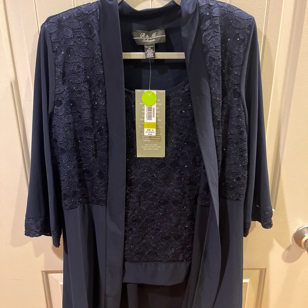 Navy Lace Trim Women’s Formal Set Size 14 NWT NEW